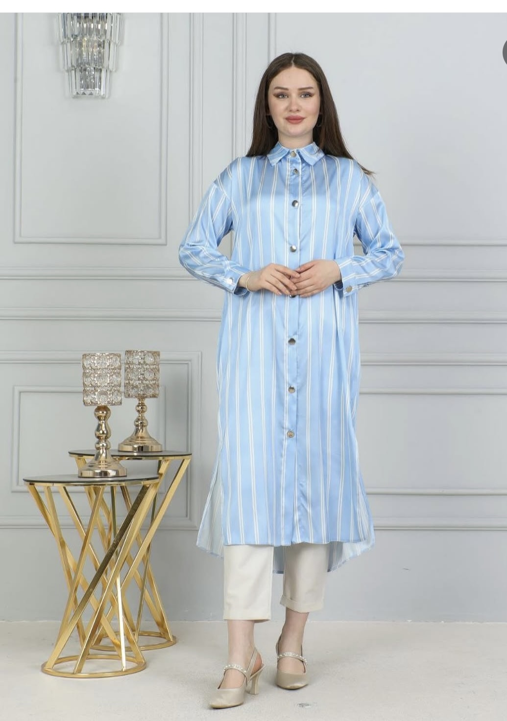 Saten Çizgili Tunik 